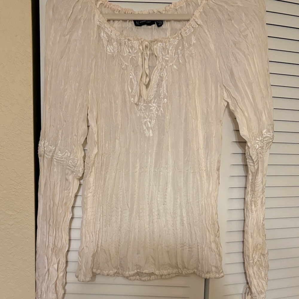INC International Concepts Cream Textured Blouse